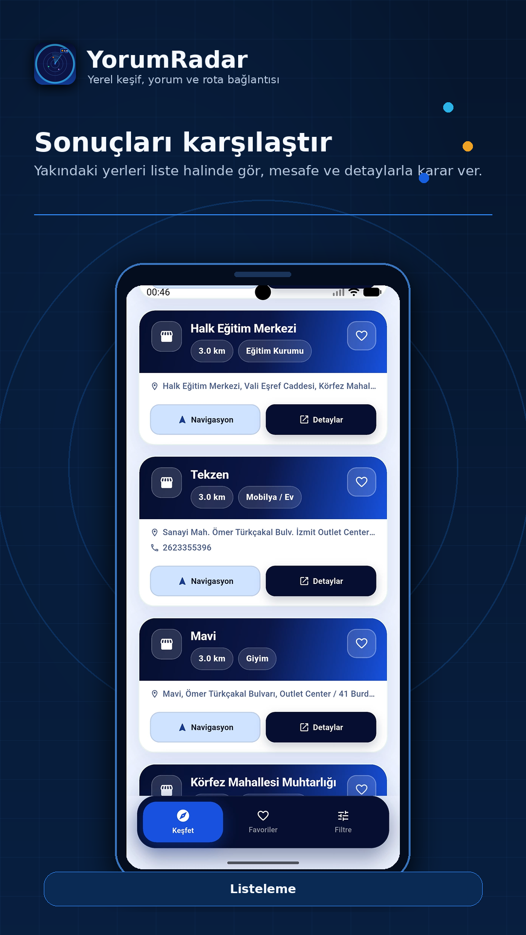 YorumRadar listeleme ekranı
