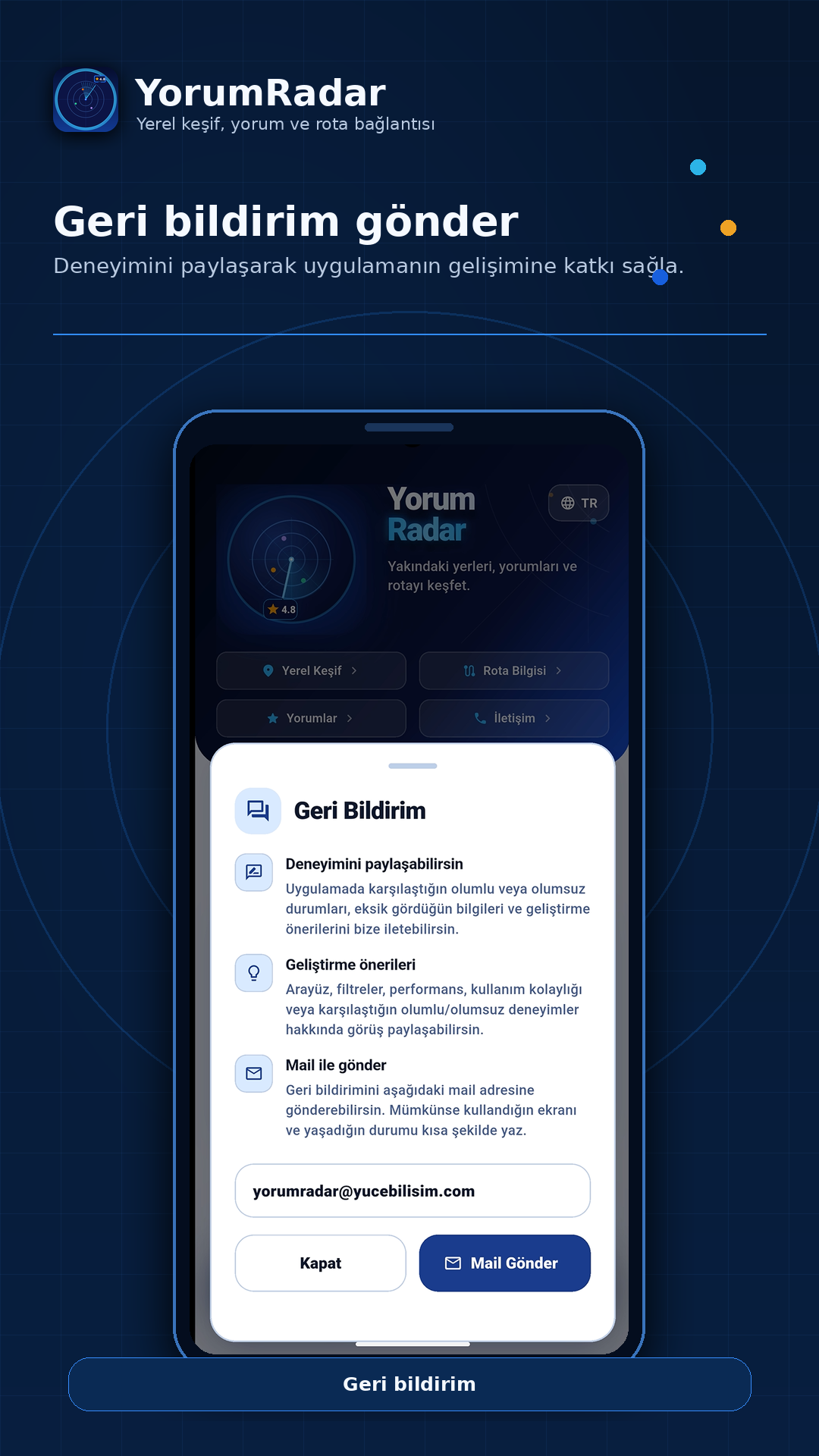 YorumRadar geri bildirim ekranı